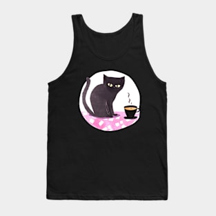 Cute Watercolor Coffee Cup and Black Cat Tank Top